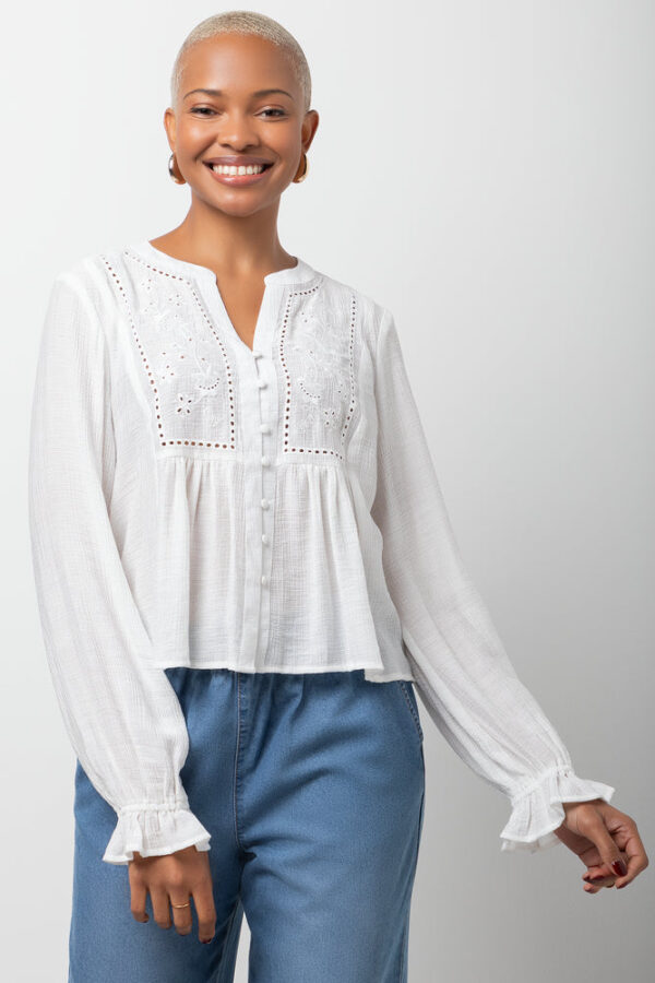 Women's Long Sleeve Peasant Blouse - White