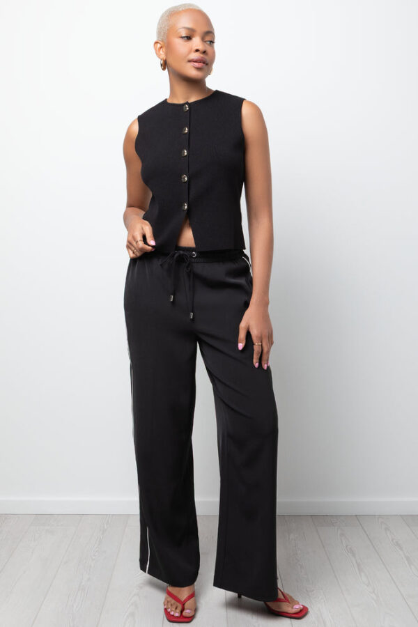 Women's Pull On Pants With Side Piping - Black