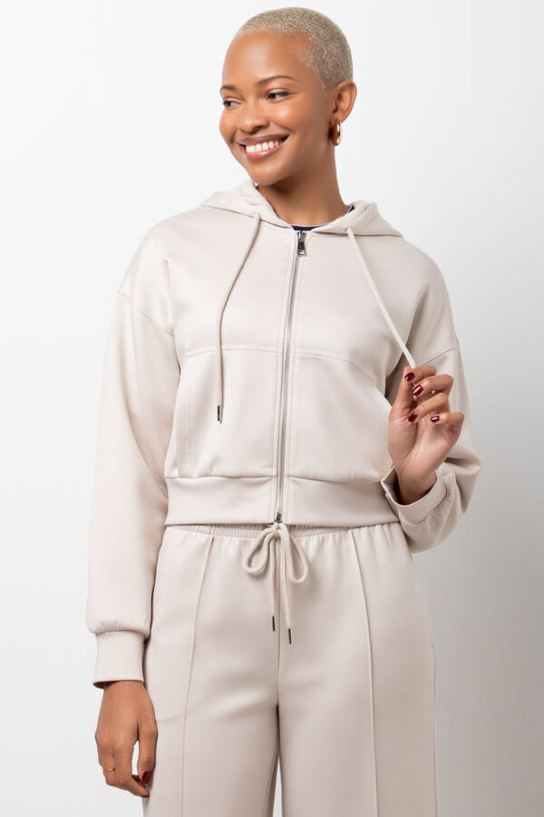 Women's Cropped Zip Through Hoodie - Natural