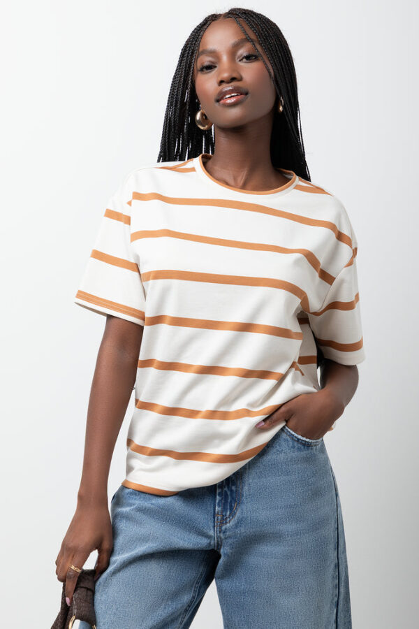 Women's Oversized T-Shirt - Cream and Brown