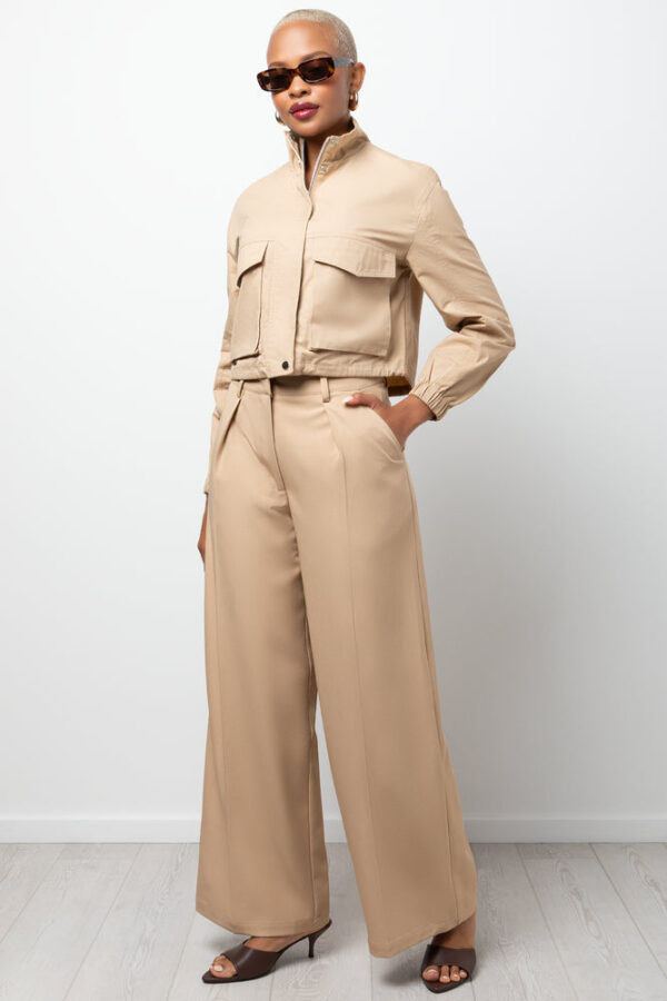 Women's Wide Leg Twill Pants - Natural Stone